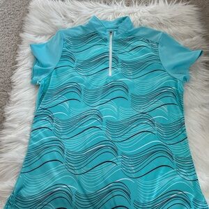 Callaway Wave Pattern Aqua Blue activewear Top Sz L tennis golf